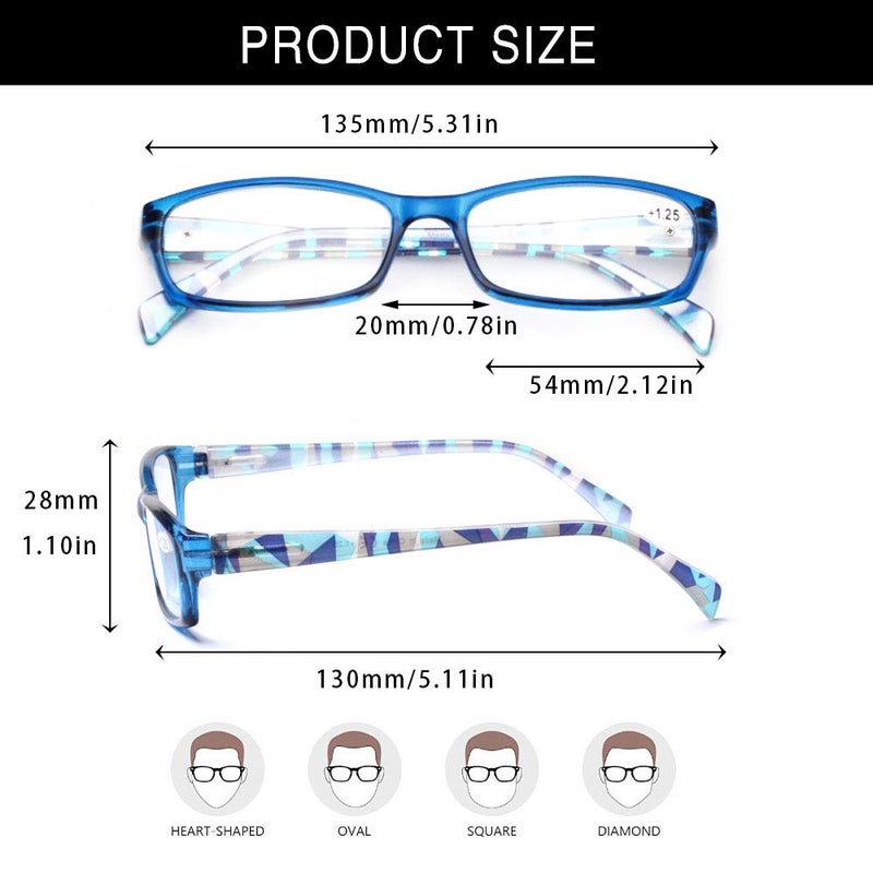 Henotin 5-Pack Reading Glasses Blue Light Blocking Anti Eyestrain Computer Reading Glasses for Women and Men Readers (Mixed color, 2.00) - Image 2